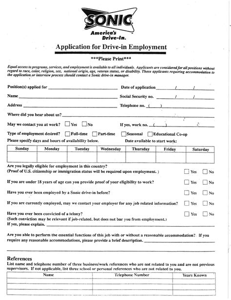 With a traditional resume template format, you can leave the layout and design to microsoft and focus on putting your best foot forward. Sonic Drive-in Job Application Form Free Download