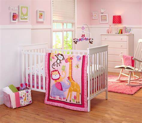 Slip the stretchy sheets over the crib mattress to provide a soft these sets include the basic bedding pieces, but add extra decor items in matching colors. NoJo Infant Girl's 4-Piece Crib Bedding Set - Pink Jungle
