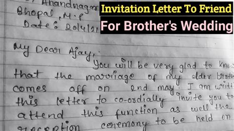 Invitation Letter To Friend For Brother Wedding Write A Letter To