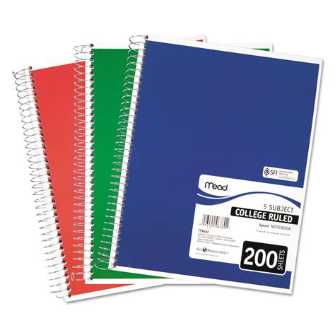 Spiral Notebook 1 Subject Widelegal Rule Assorted Cover Colors 70