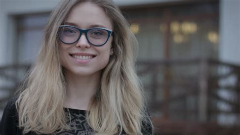 Beautiful Young Student Women With Glasses Smiling