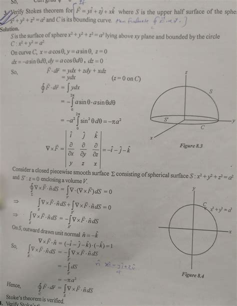 1 verify stoke s theorem when f yi zj xk and surface s is the part of the sphere