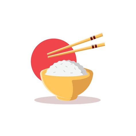 Rice Bowl With Chopsticks Flat Illustration Clean Icon Element Design
