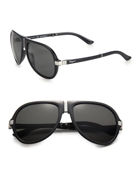 ferragamo folding navigator sunglasses in black for men lyst
