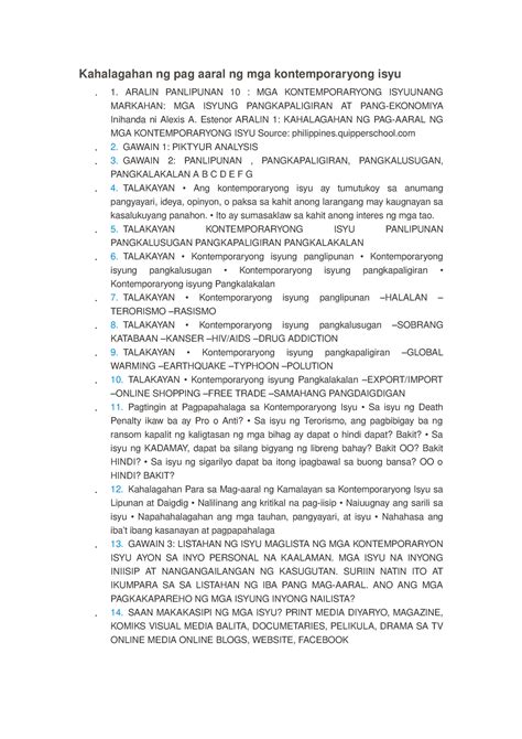 Kahalagahan Ng Pag Aaral Ng Mga Kontemporaryong Isyu 1 Aralin