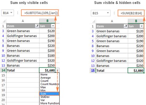 Excel Sum Formula To Total A Column Rows Or Only Visible Cells 2023