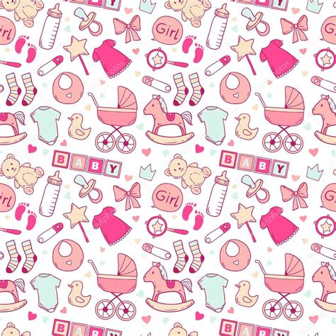 Bright Baby Girl Seamless Pattern With Cute Newborn Elements Stock