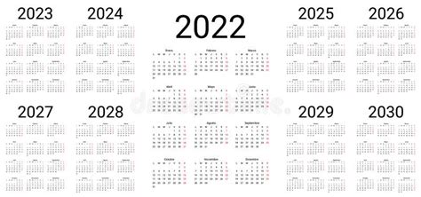 Calendário 2022 2023 2024 2025 2026 2027 2028 Anos Em Francês