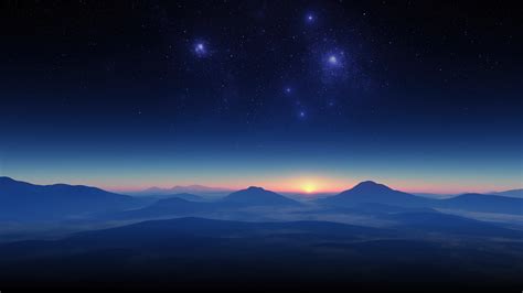 Night Sky Stars Sunrise Horizon 4k 8060g Wallpaper Pc Desktop
