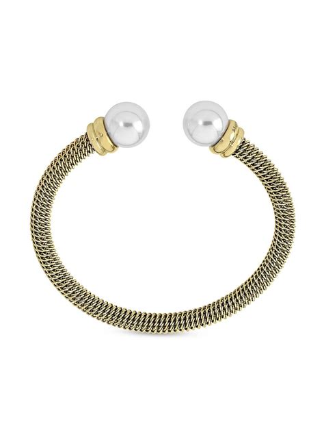 Majorica Tender 18k Gold Plated Mesh And Lab Grown Bangle Pearl