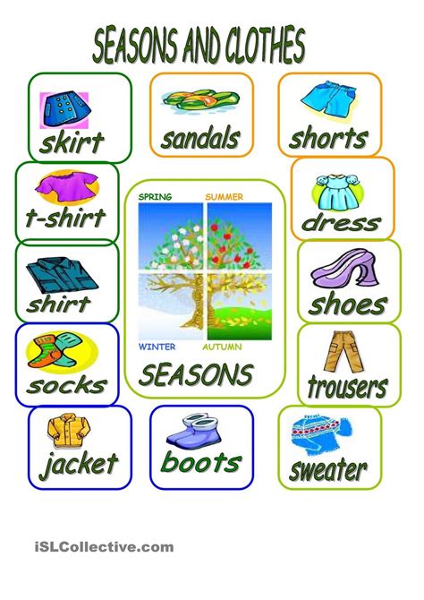 Seasons And Clothes Tesol Spring Summer Worksheets Seasons