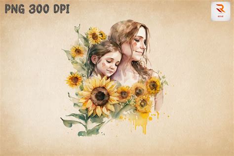 Beautiful Mother And Daughter Sunflower Graphic By Ricco Art · Creative