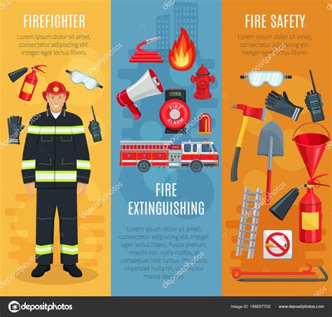 Firefighting Vector Banners Set Of Fireman Tools Stock Vector Image By
