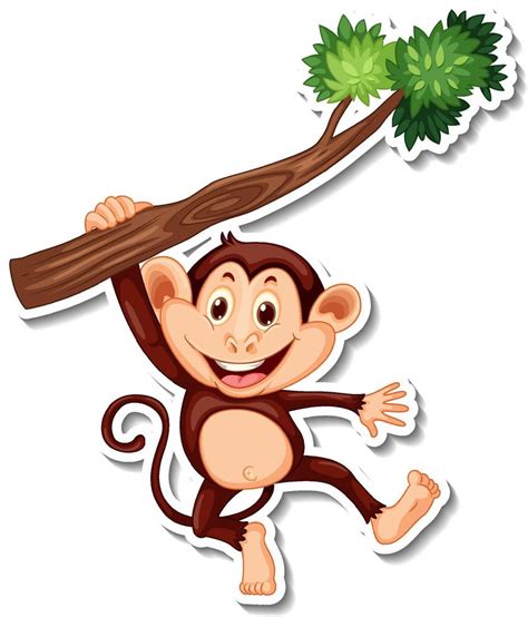 Mono Colgando De La Rama De Un árbol Pegatina De Personaje De Dibujos