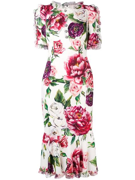 Dolce Gabbana Peony Print Silk Charmeuse Dress In Floral Print