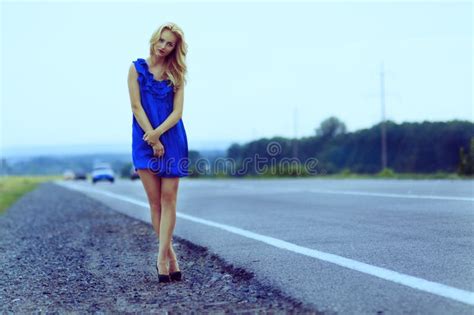Lonely Girl On The Roadside Stock Image Image Of Classic Dress 26157649