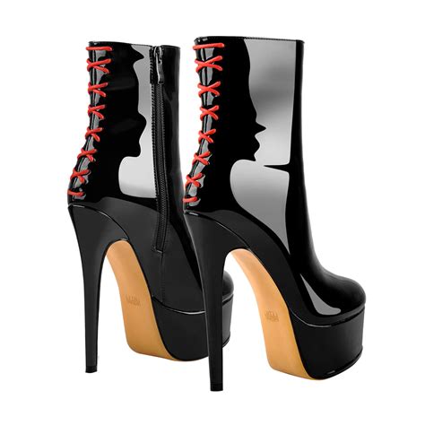 Platform Stiletto High Heel Patent Leather Ankle Boots Onlymaker