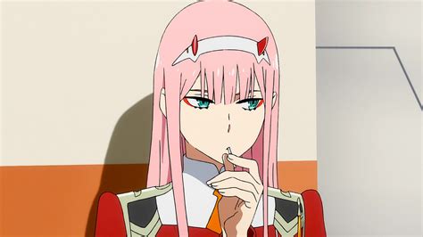 Darling In The Franxx Zero Two Hiro Zero Two With Pink Hair And Green