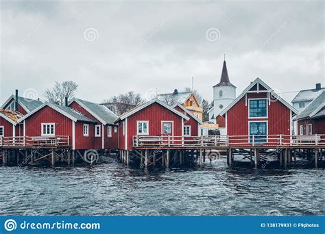 Traditional Red Rorbu Houses In Reine Norway Stock Image