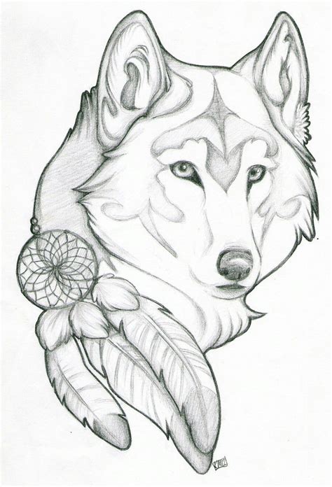 Wolf Dreamcatcher Feather Wolf Tattoo Design Wolf Sketch Drawings