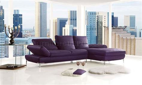 Purple Top Grain Leather Modern Sectional Sofa Wadjustable Back