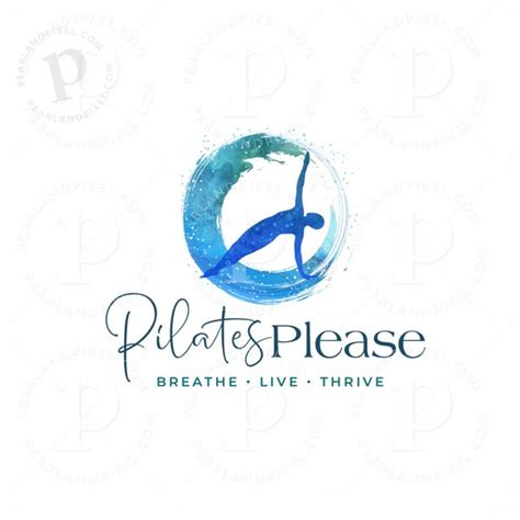 Pilates Logo Design Blue Logo Blue Wave Logo Design Circle Etsy