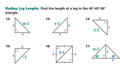 Finding Leg Lengths Find The Length Of A Leg In The 45° 45° 90