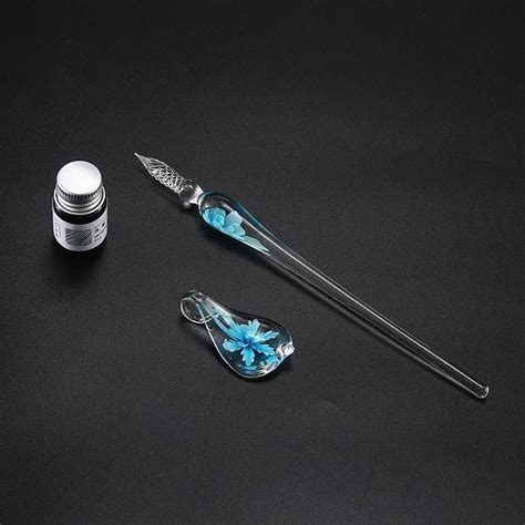 Glass Dip Pen Faux Crystal Ink Signature Inside Flower For Writing Art