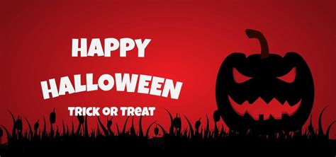 Happy Halloween Trick Or Treat Vector Design Banner In Red Background