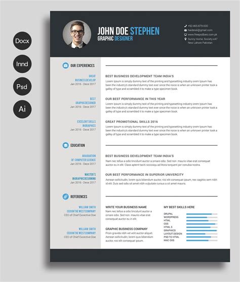 Free Microsoft Word Resume And Cv Template For Photoshop Psd And Ill
