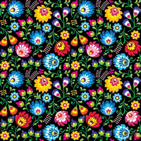 Seamless Vector Polish Folk Art Floral Pattern Wzory Lowickie