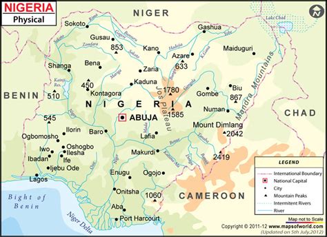 Nigeria Physical Map Physical Map Of Nigeria