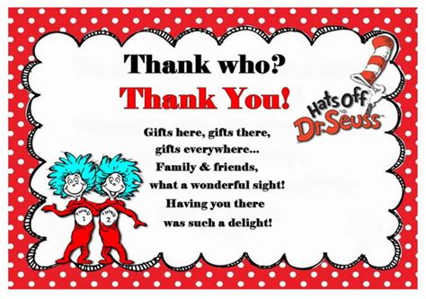 Dr Seuss Thank You Cards Birthday Printable