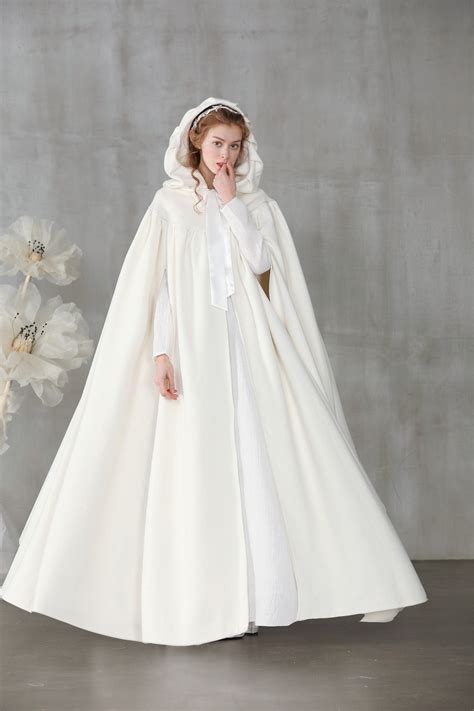 White Wool Cloak Maxi Wedding Cloak Hooded Cloak White Etsy Canada