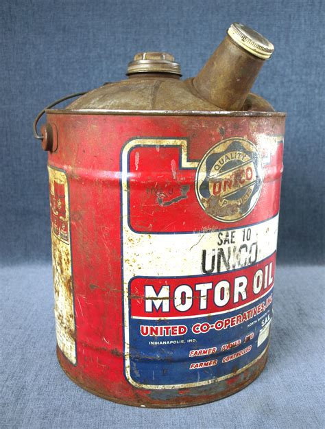 Vintage Large Metal Unico Sae 10 Motor Oil Can Five Us Etsy