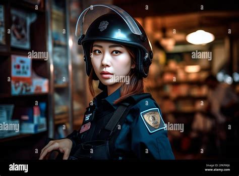 Beautiful Asian Policewoman In Uniform Stock Photo Alamy