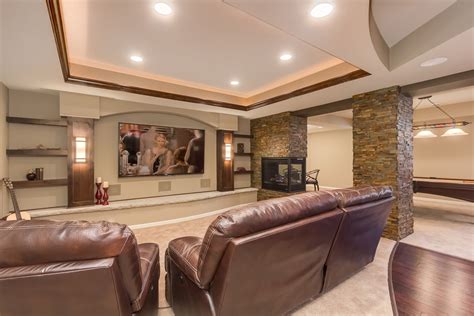 Basement Home Theater And Fireplace Traditional Home Theater Minneapolis By Fbc Remodel
