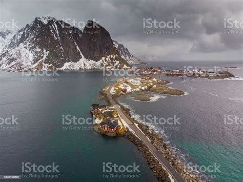 Aerial View Of Hamnoy Bay Taken With A Drone In Winter Lofoten Islands