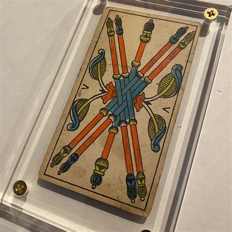 “5 Of Wands” Historical Antique Hand Painted Tarot Card 1890s