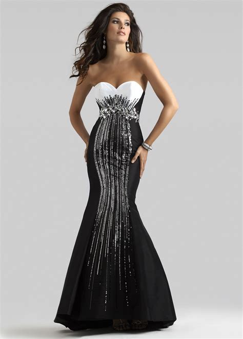 Clarisse Black White Strapless Sequin Mermaid Prom Dresses