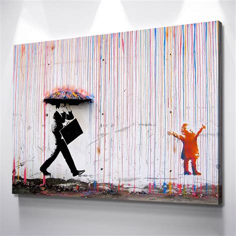 Banksy Art Colored Rain Print Poster Art Canvas Wall Art Ready To Hang