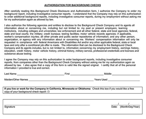 Free Background Check Authorization Consent Forms