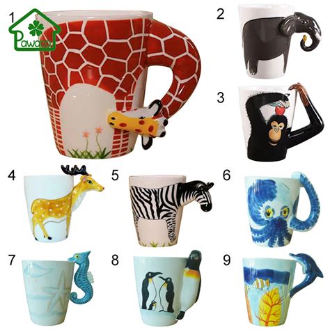 3d Animal Giraffe Shape Hand Painted Ceramic Coffee Mugs Milk Tea Cups