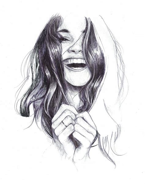 Smiling Ink Drawing Smile Drawing Girl Drawing Sketches Pencil