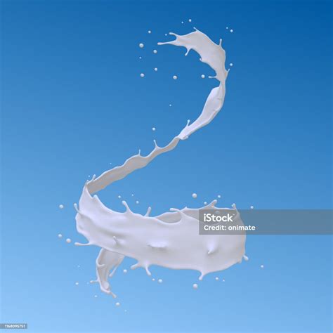 Milk Spiral Splashingisolated On Blue Backgroundwith Clipping Path3d