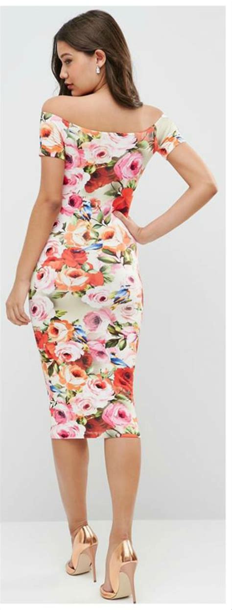 This Gorgeous Bardot Style Floral Print Midi Dress Just Screams Summer Fashion Clothes Women