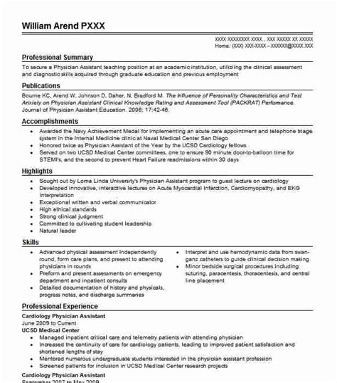 Cardiology Physician Assistant Resume Example