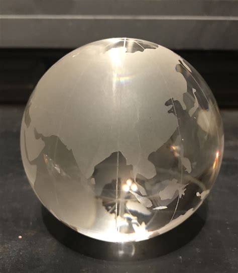 Etched Crystal World Paperweight Globe Planet Earth Clear Frosted Glass 3 Dia Ebay