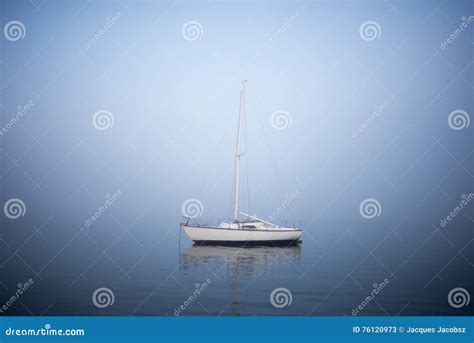 Sailing Boat In The Mist Stock Image Image Of Grey Yacht 76120973