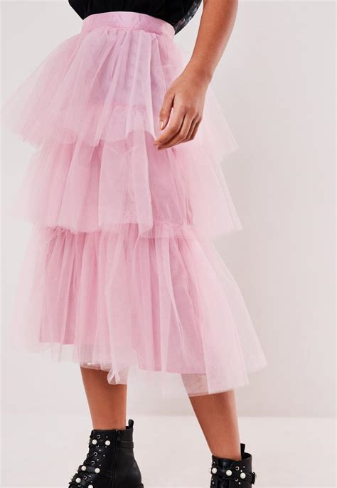 Pink Tulle Tiered Midi Skirt Missguided Australia